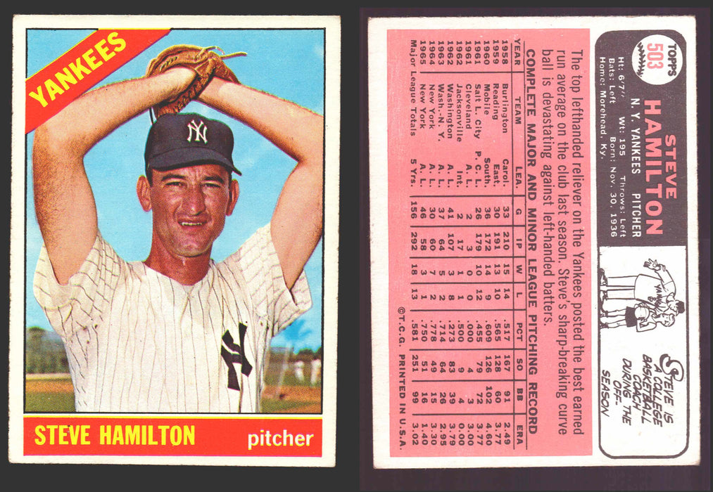 1966 Topps Baseball Trading Card You Pick Singles #400-#598VG/EX #	503 Steve Hamilton - New York Yankees  - TvMovieCards.com