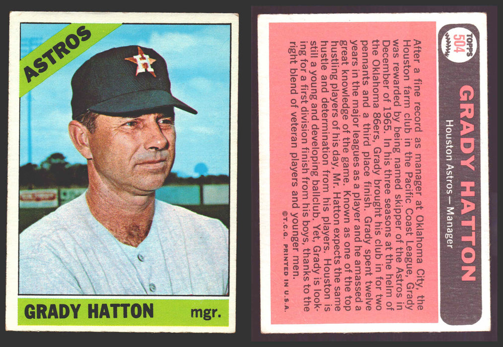 1966 Topps Baseball Trading Card You Pick Singles #400-#598VG/EX #	504 Grady Hatton - Houston Astros  - TvMovieCards.com