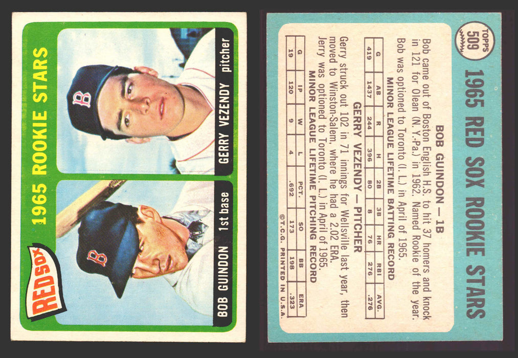 1965 Topps Baseball Trading Card You Pick Singles #500-#598 VG/EX #	509 Red Sox Rookies - Bob Guindon / Gerry Vezendy RC  - TvMovieCards.com