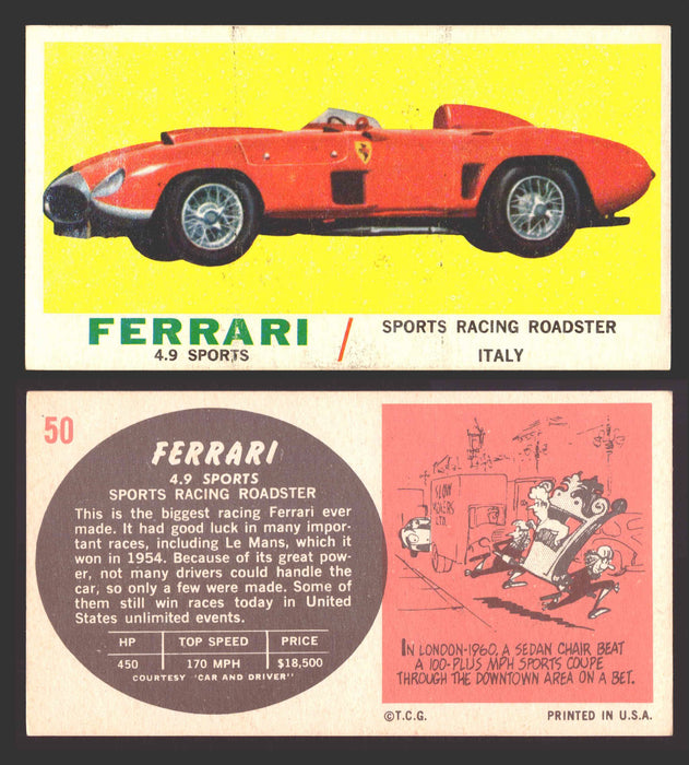 1961 Topps Sports Cars (White Back) Vintage Trading Cards #1-#66 You Pick Singles #50 Ferrari 4.9 Sports  - TvMovieCards.com