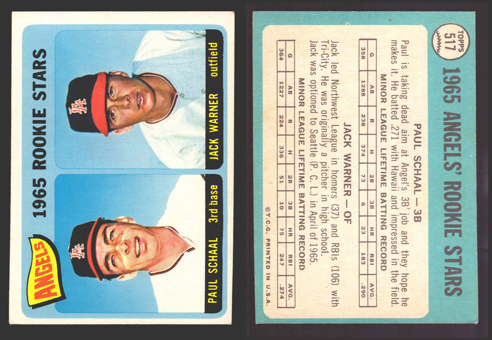 1965 Topps Baseball Trading Card You Pick Singles #500-#598 VG/EX #	517 Angels Rookies - Paul Schaal / Jack Warner RC  - TvMovieCards.com