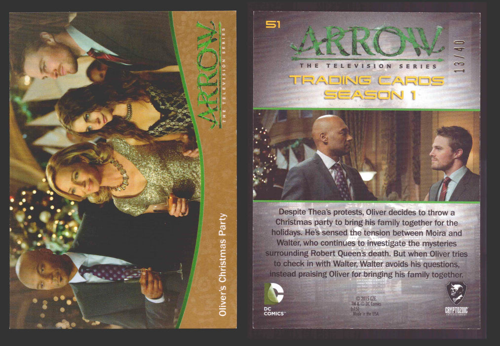 Arrow Season 1 Gold Parallel Base Trading Card You Pick Singles #1-95 xx/40 #	  51   Oliver's Christmas Party  - TvMovieCards.com