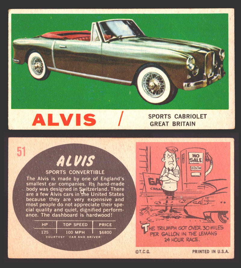 1961 Topps Sports Cars (White Back) Vintage Trading Cards #1-#66 You Pick Singles #51 Alvis  - TvMovieCards.com