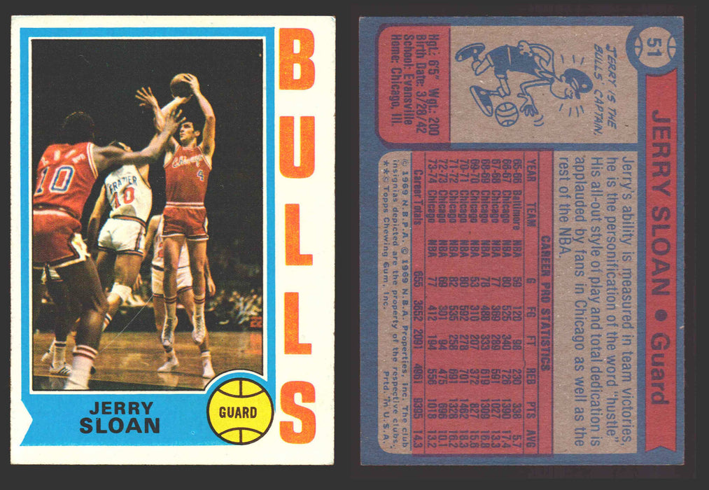 1974-75 Topps Basketball Trading Card You Pick Singles #1-#99 VG/EX #	51 Jerry Sloan - Chicago Bulls  - TvMovieCards.com