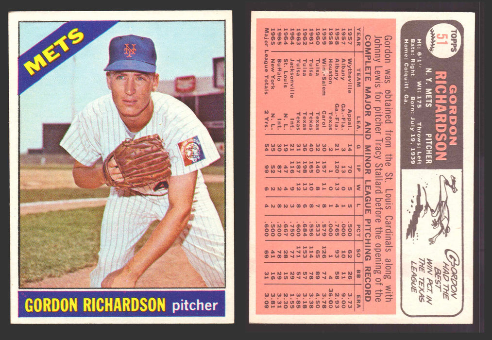 1966 Topps Baseball Trading Card You Pick Singles #1-#99 VG/EX #	51 Gordon Richardson - New York Mets RC  - TvMovieCards.com