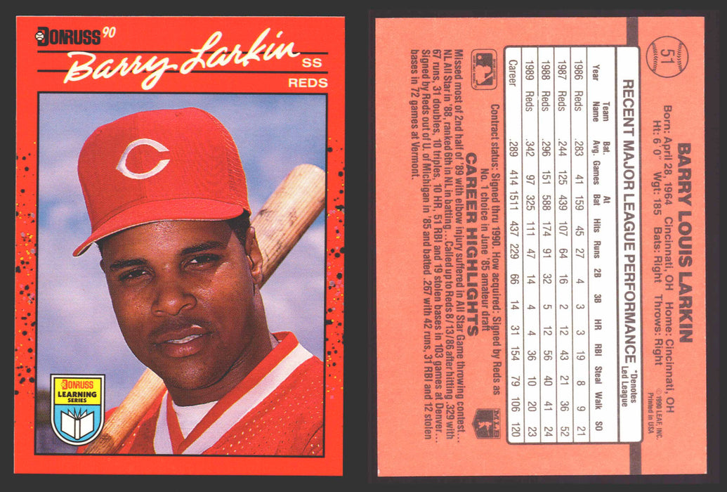 1990 Donruss Baseball Learning Series Trading Card You Pick Singles #1-55 #	51 Barry Larkin  - TvMovieCards.com