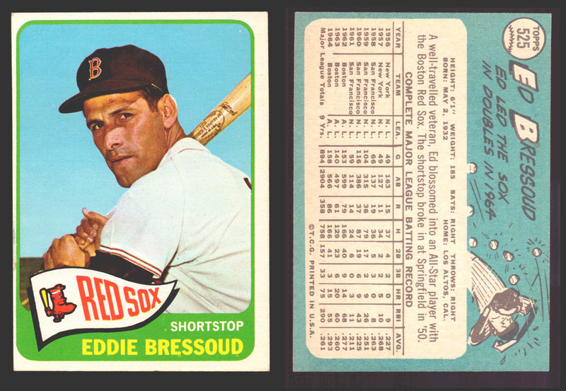 1965 Topps Baseball Trading Card You Pick Singles #500-#598 VG/EX #	525 Eddie Bressoud - Boston Red Sox  - TvMovieCards.com