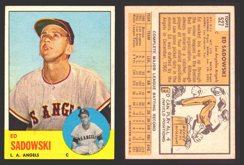 1963 Topps Baseball Trading Card You Pick Singles #500-#599 VG/EX #	527 Ed Sadowski - Los Angeles Angels  - TvMovieCards.com