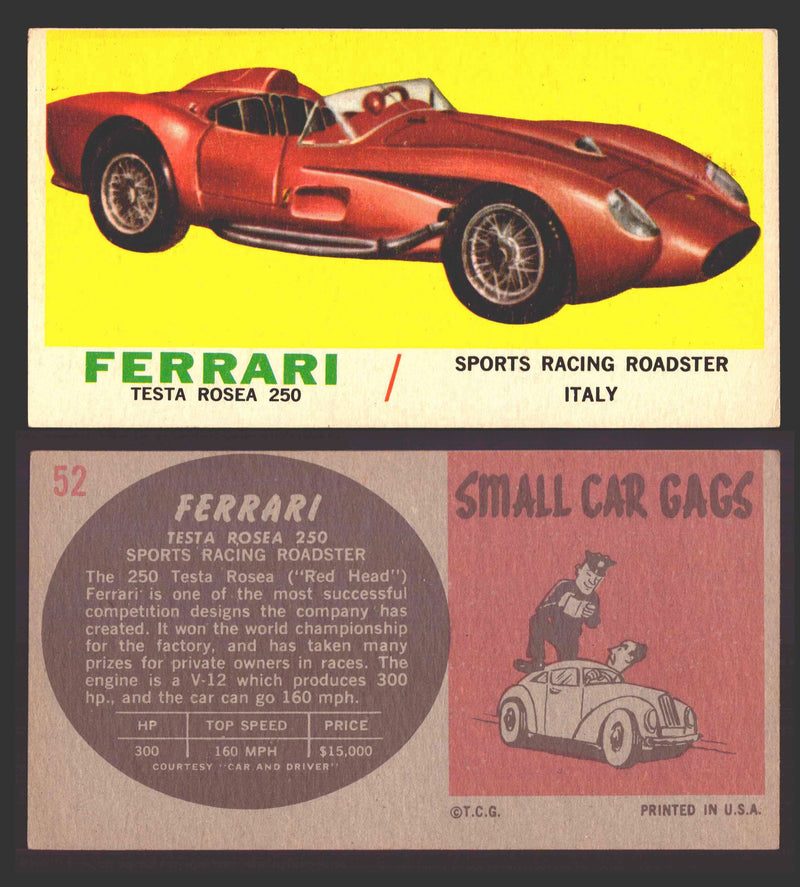 1961 Topps Sports Cars (Gray Back) Vintage Trading Cards #1-#66 You Pick Singles #52   Ferrari Testa Rosea 250  - TvMovieCards.com