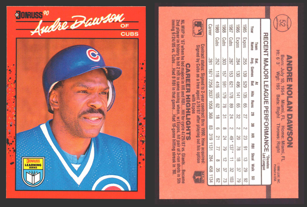 1990 Donruss Baseball Learning Series Trading Card You Pick Singles #1-55 #	52 Andre Dawson  - TvMovieCards.com