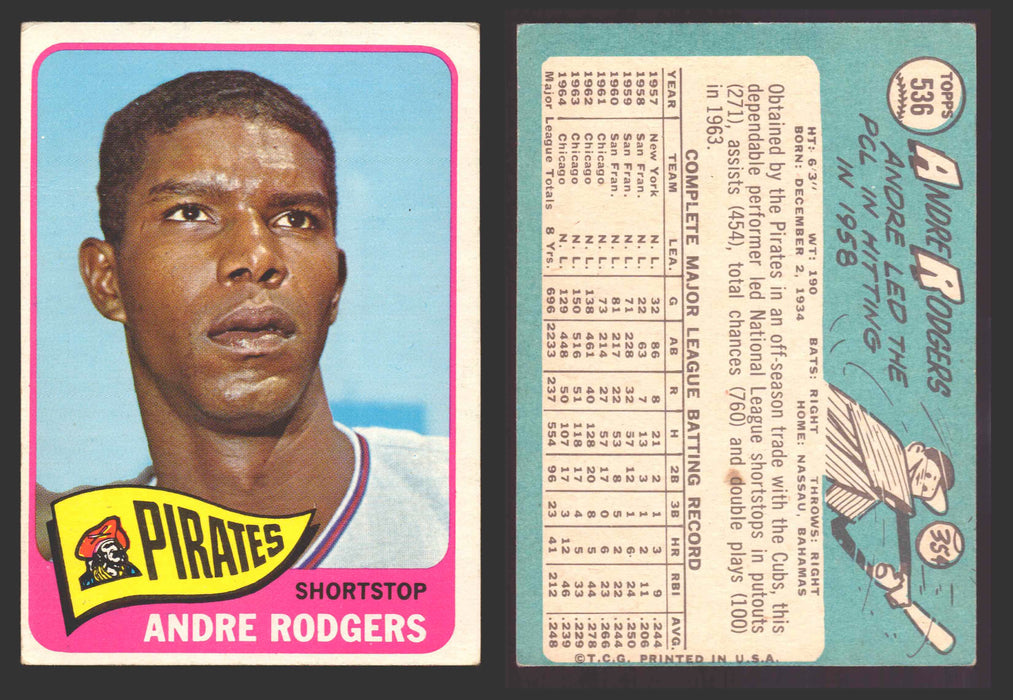 1965 Topps Baseball Trading Card You Pick Singles #500-#598 VG/EX #	536 Andre Rodgers - Pittsburgh Pirates SP  - TvMovieCards.com