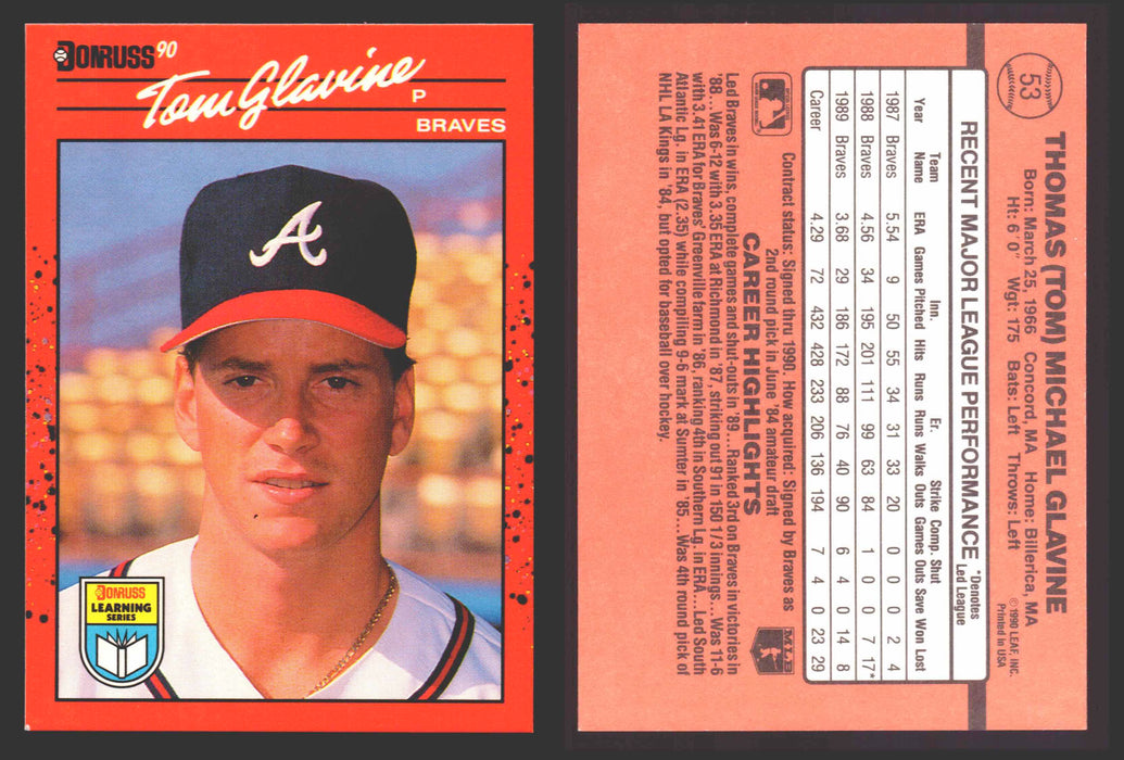 1990 Donruss Baseball Learning Series Trading Card You Pick Singles #1-55 #	53 Tom Glavine  - TvMovieCards.com