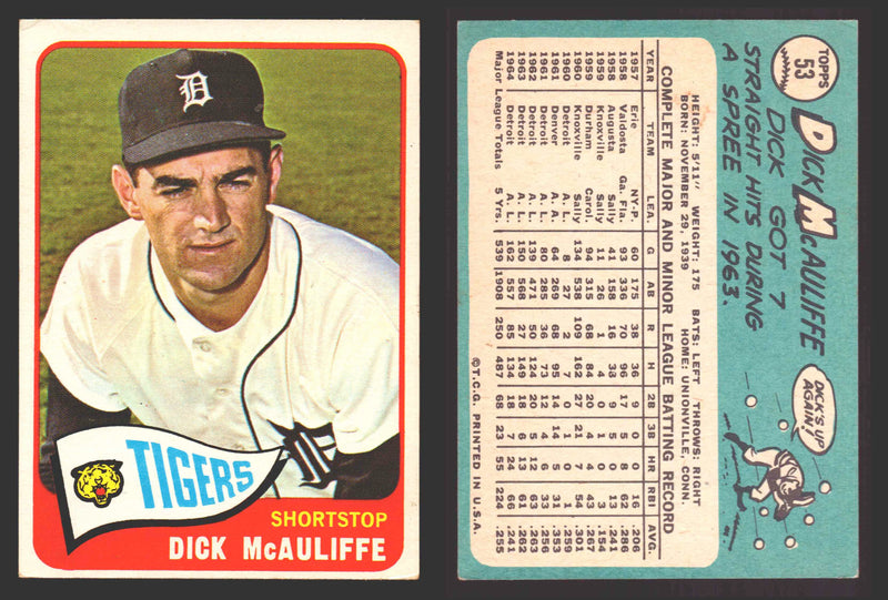 1965 Topps Baseball Trading Card You Pick Singles #1-#99 VG/EX #	53 Dick McAuliffe - Detroit Tigers  - TvMovieCards.com