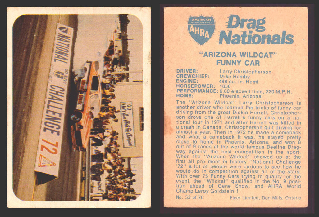 AHRA Drag Nationals 1971 Fleer Canada Trading Cards You Pick Singles #1-70 53 of 70   "Arizona Wildcat"               Funny Car  - TvMovieCards.com