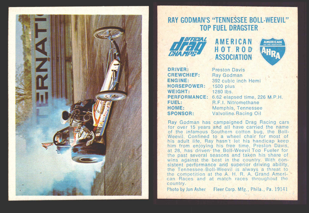 AHRA Official Drag Champs 1971 Fleer Vintage Trading Cards You Pick Singles #1-63 53   Ray Godman's "Tennessee Boll-Weevil"             Top Fuel Dragster  - TvMovieCards.com