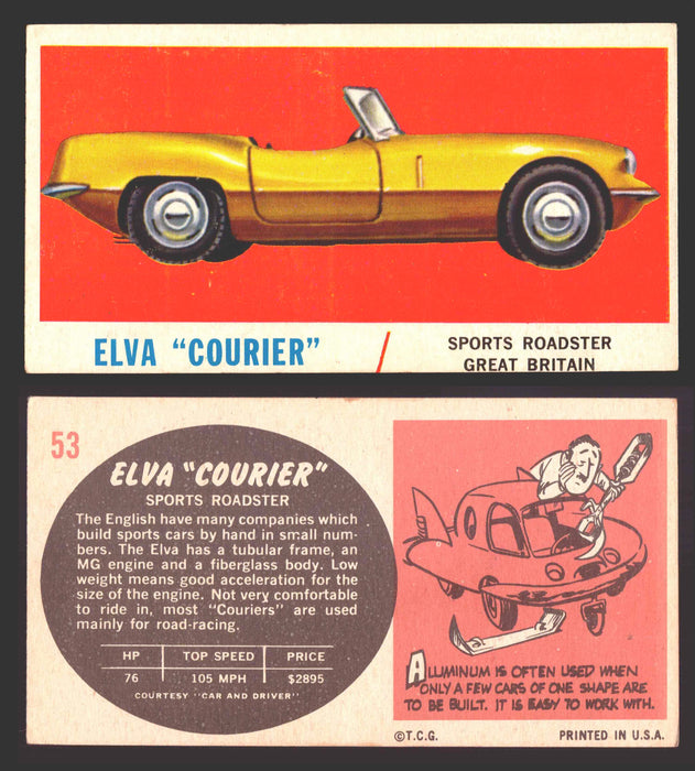 1961 Topps Sports Cars (White Back) Vintage Trading Cards #1-#66 You Pick Singles #53   Elva "Courier"  - TvMovieCards.com