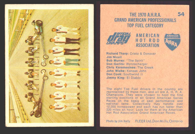 AHRA Official Drag Champs 1971 Fleer Canada Trading Cards You Pick Singles #1-63 54   The 1970 A.H.R.A. Grand American Professionals   Top Fuel Category  - TvMovieCards.com