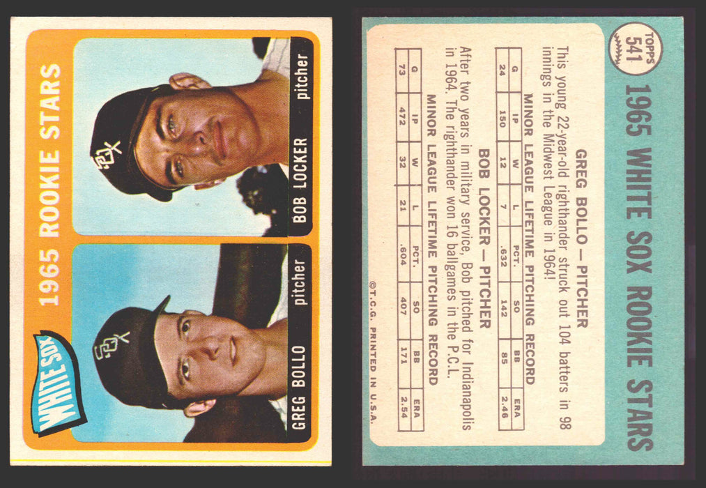 1965 Topps Baseball Trading Card You Pick Singles #500-#598 VG/EX #	541 White Sox Rookies - Greg Bollo / Bob Locker RC  - TvMovieCards.com