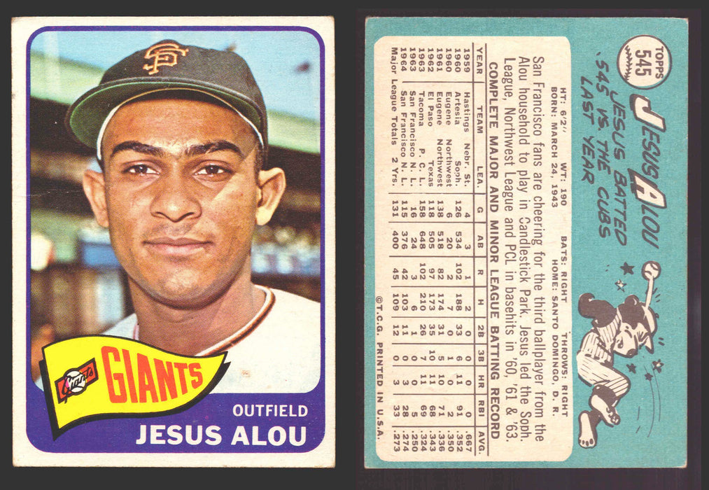 1965 Topps Baseball Trading Card You Pick Singles #500-#598 VG/EX #	545 Jesus Alou - San Francisco Giants SP  - TvMovieCards.com
