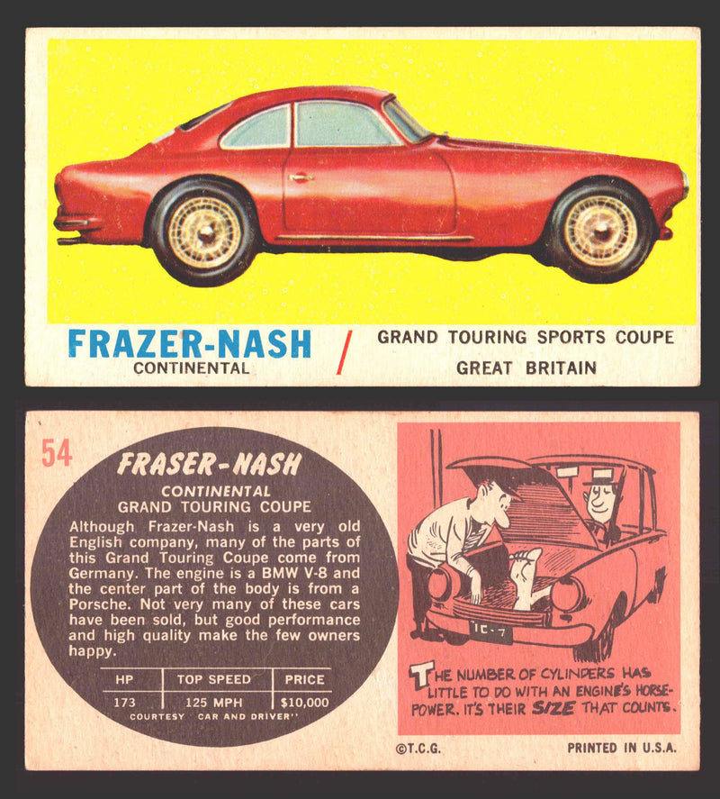 1961 Topps Sports Cars (White Back) Vintage Trading Cards #1-#66 You Pick Singles #54   Frazer-Nash Continental  - TvMovieCards.com