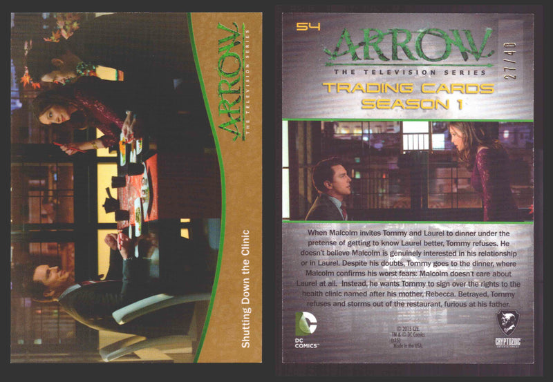Arrow Season 1 Gold Parallel Base Trading Card You Pick Singles #1-95 xx/40 #	  54   Shutting Down the Clinic  - TvMovieCards.com