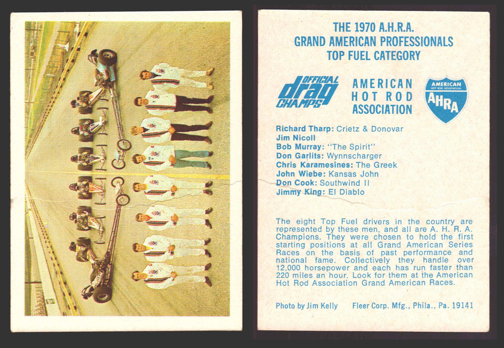 AHRA Official Drag Champs 1971 Fleer Vintage Trading Cards You Pick Singles #1-63 54   The 1970 A.H.R.A. Grand American Professionals   Top Fuel Category (creased)  - TvMovieCards.com