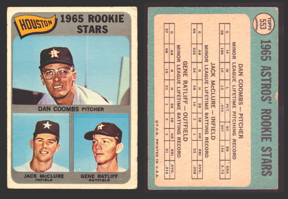 1965 Topps Baseball Trading Card You Pick Singles #500-#598 VG/EX #	553 Astros Rookies - Danny Coombs / Jack McClure / Gene Ratliff RC  - TvMovieCards.com