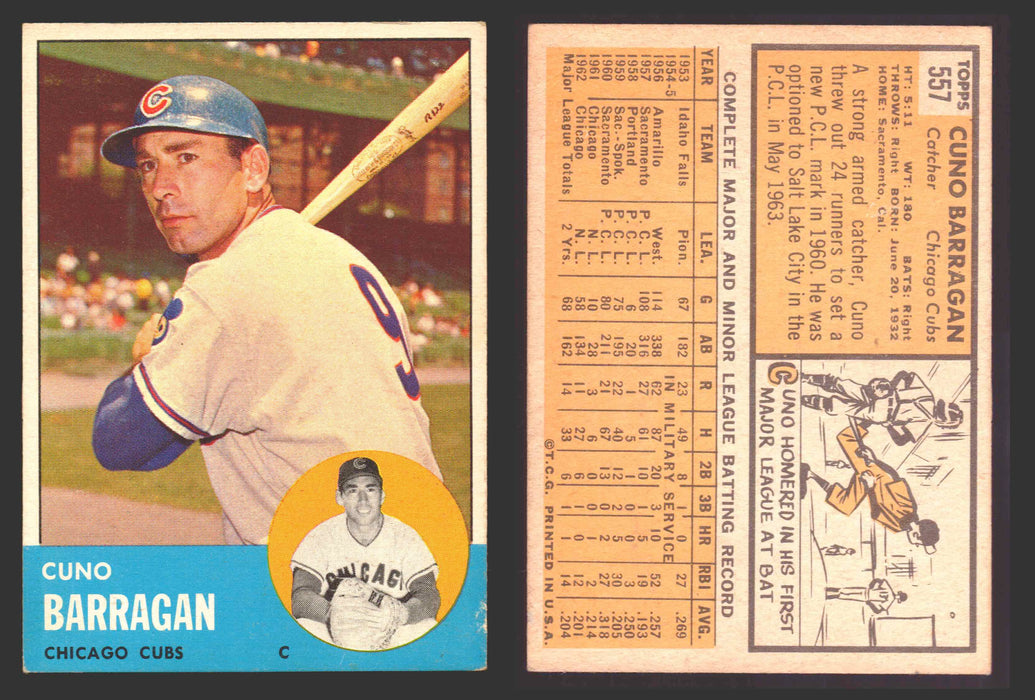 1963 Topps Baseball Trading Card You Pick Singles #500-#599 VG/EX #	557 Cuno Barragan - Chicago Cubs  - TvMovieCards.com