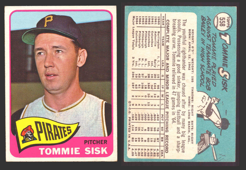 1965 Topps Baseball Trading Card You Pick Singles #500-#598 VG/EX #	558 Tommie Sisk - Pittsburgh Pirates  - TvMovieCards.com