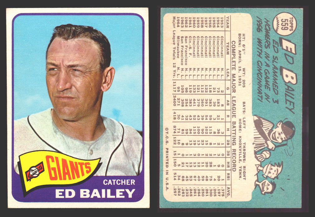 1965 Topps Baseball Trading Card You Pick Singles #500-#598 VG/EX #	559 Ed Bailey - San Francisco Giants SP  - TvMovieCards.com