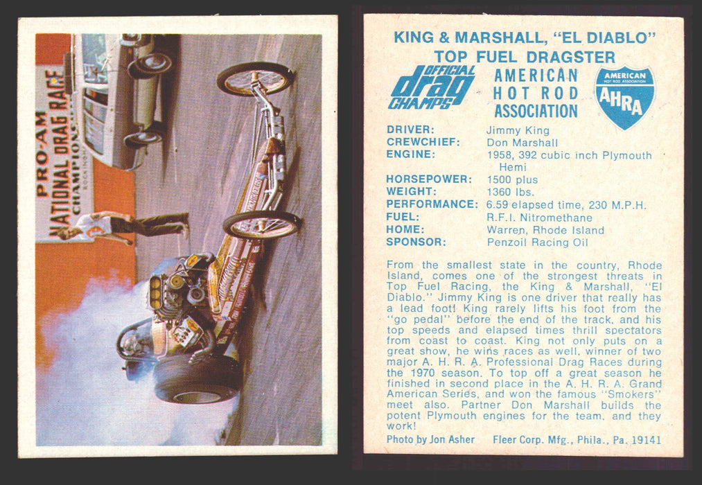 AHRA Official Drag Champs 1971 Fleer Vintage Trading Cards You Pick Singles #1-63 55   King & Marshall "El Diablo"                     Top Fuel Dragster  - TvMovieCards.com