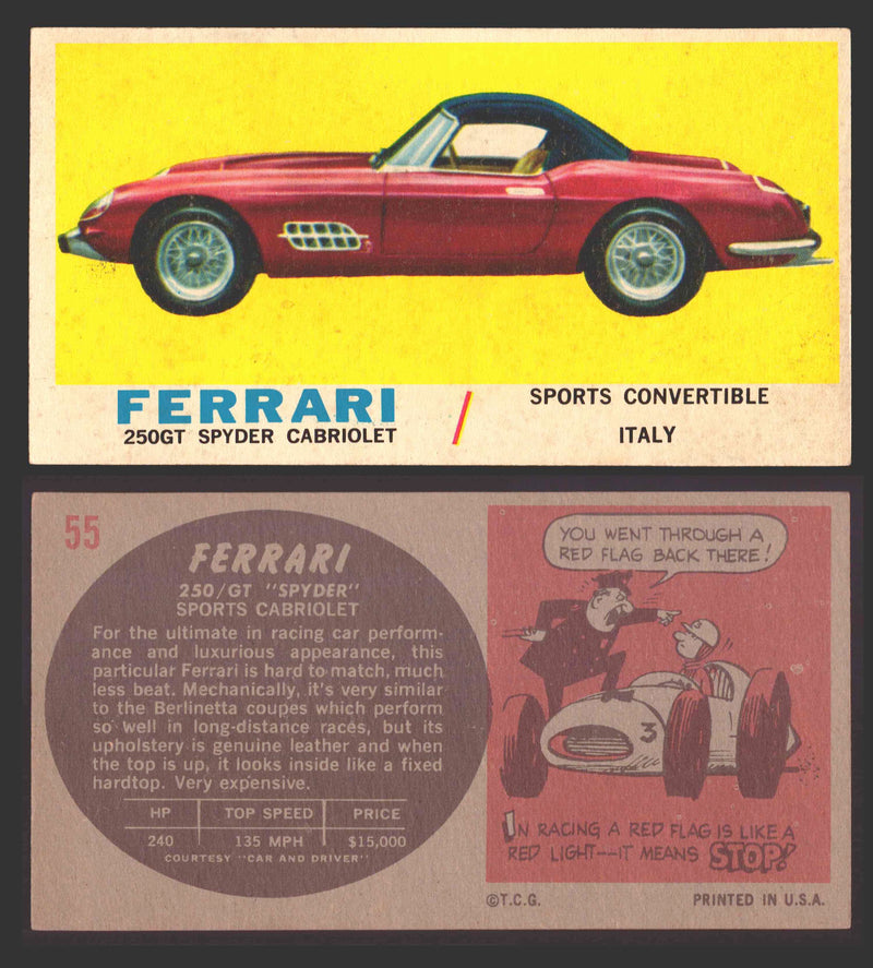 1961 Topps Sports Cars (Gray Back) Vintage Trading Cards #1-#66 You Pick Singles #55   Ferrari 250GT Spyder Cabriolet  - TvMovieCards.com