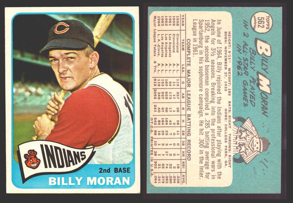 1965 Topps Baseball Trading Card You Pick Singles #500-#598 VG/EX #	562 Billy Moran - Cleveland Indians  - TvMovieCards.com
