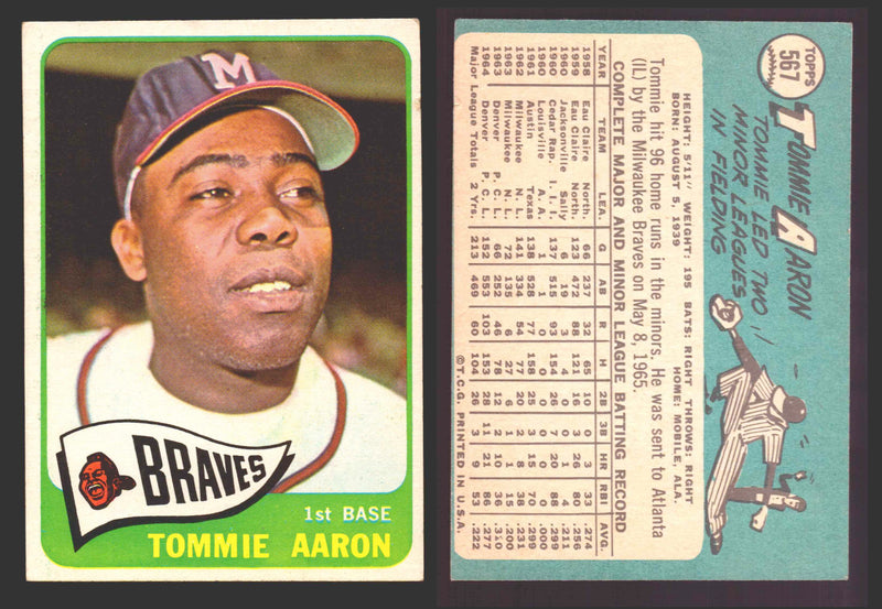 1965 Topps Baseball Trading Card You Pick Singles #500-#598 VG/EX #	567 Tommie Aaron - Milwaukee Braves  - TvMovieCards.com