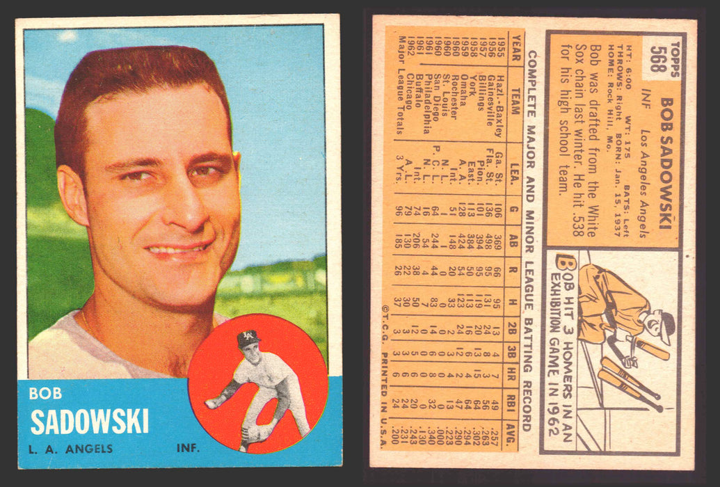 1963 Topps Baseball Trading Card You Pick Singles #500-#599 VG/EX #	568 Bob Sadowski - Los Angeles Angels  - TvMovieCards.com