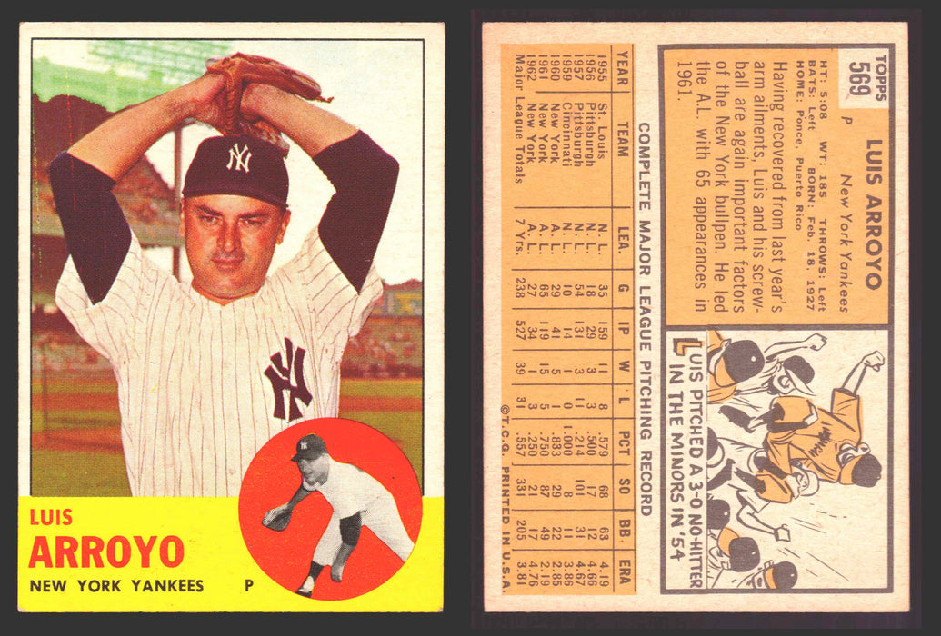 1963 Topps Baseball Trading Card You Pick Singles #500-#599 VG/EX #	569 Luis Arroyo - New York Yankees  - TvMovieCards.com