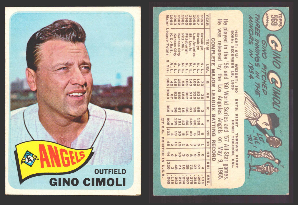 1965 Topps Baseball Trading Card You Pick Singles #500-#598 VG/EX #	569 Gino Cimoli - Los Angeles Angels SP  - TvMovieCards.com