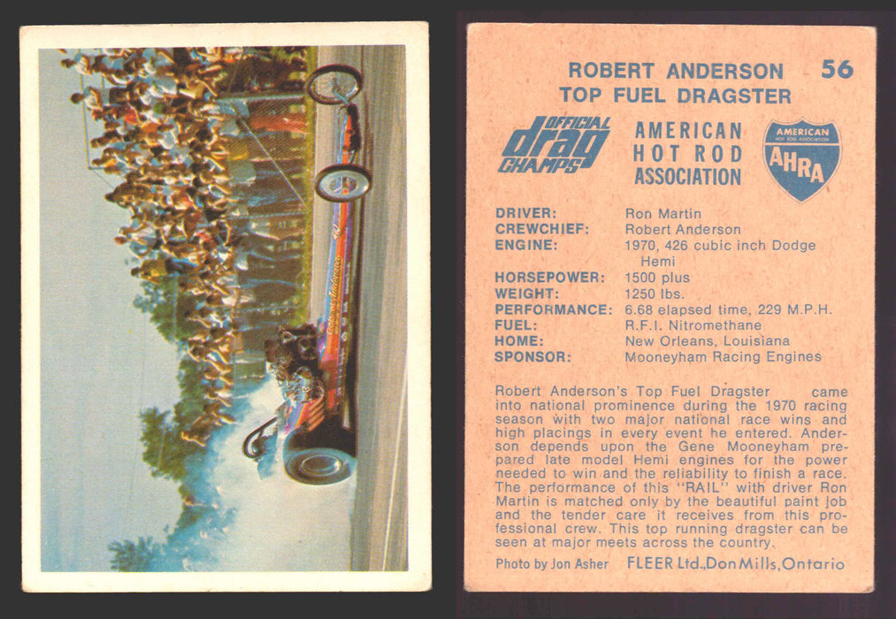 AHRA Official Drag Champs 1971 Fleer Canada Trading Cards You Pick Singles #1-63 56   Robert Anderson                                  Top Fuel Dragster  - TvMovieCards.com