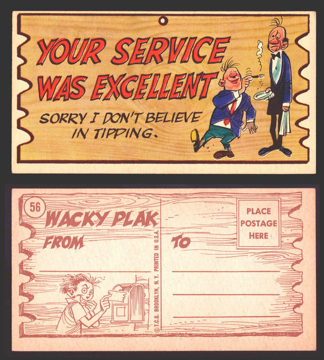 Wacky Plaks 1959 Topps Vintage Trading Cards You Pick Singles #1-88 #	 56   Your service was excellent - Sorry I don't believe in tipping  - TvMovieCards.com