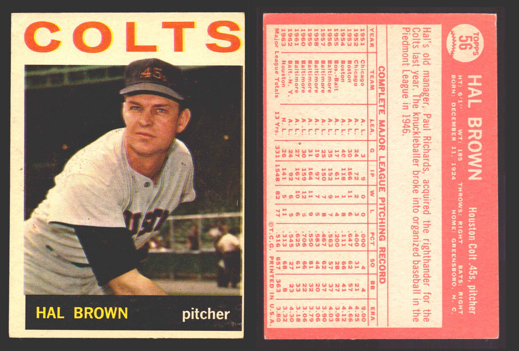 1964 Topps Baseball Trading Card You Pick Singles #1-#99 VG/EX #	56 Hal Brown - Houston Colt .45's  - TvMovieCards.com