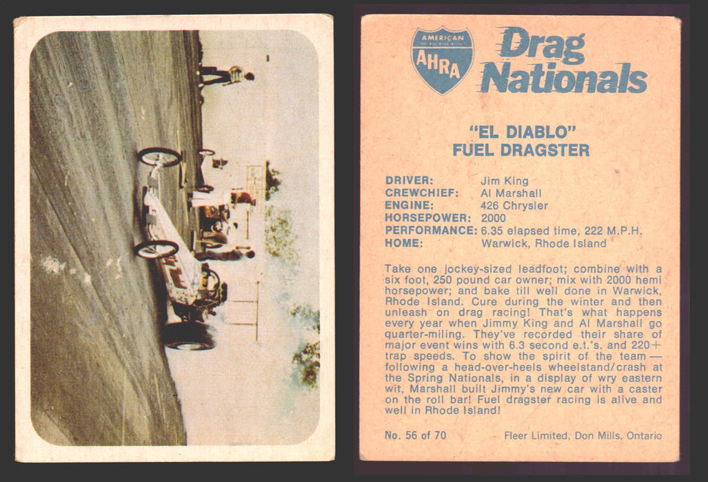 AHRA Drag Nationals 1971 Fleer Canada Trading Cards You Pick Singles #1-70 56 of 70   "El Diablo"                     Fuel Dragster  - TvMovieCards.com