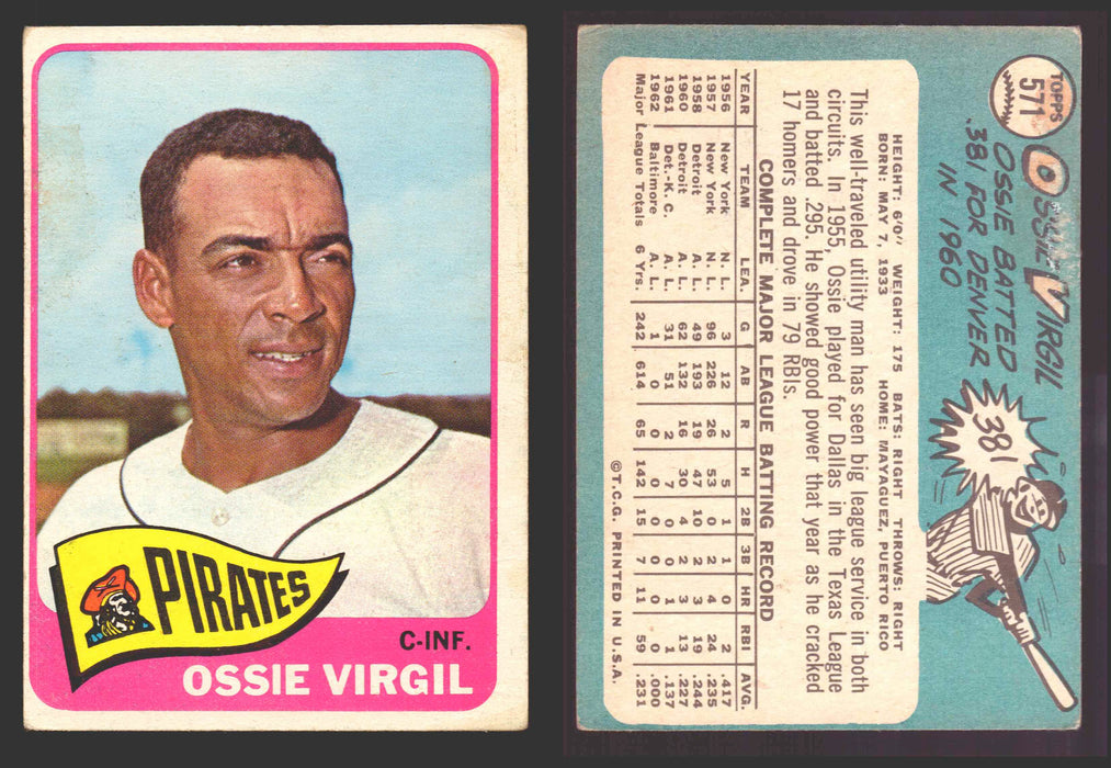1965 Topps Baseball Trading Card You Pick Singles #500-#598 VG/EX #	571 Ozzie Virgil Sr - Pittsburgh Pirates SP  - TvMovieCards.com