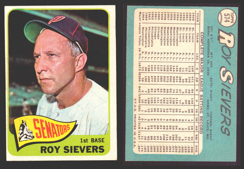 1965 Topps Baseball Trading Card You Pick Singles #500-#598 VG/EX   - TvMovieCards.com