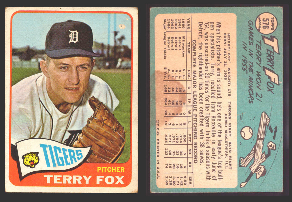 1965 Topps Baseball Trading Card You Pick Singles #500-#598 VG/EX #	576 Terry Fox - Detroit Tigers SP  - TvMovieCards.com