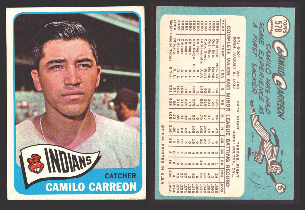 1965 Topps Baseball Trading Card You Pick Singles #500-#598 VG/EX #	578 Camilo Carreon - Cleveland Indians SP  - TvMovieCards.com