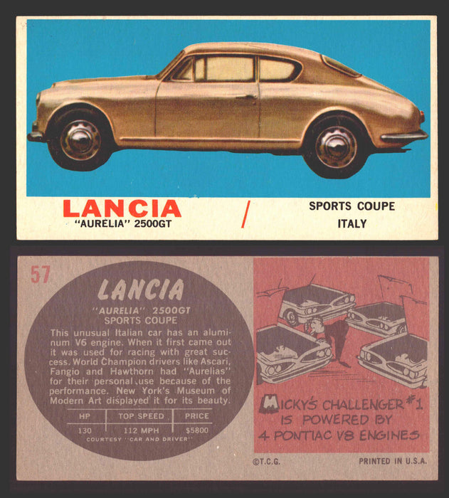 1961 Topps Sports Cars (Gray Back) Vintage Trading Cards #1-#66 You Pick Singles #57   Lancia "Aurelia" 2500GT  - TvMovieCards.com