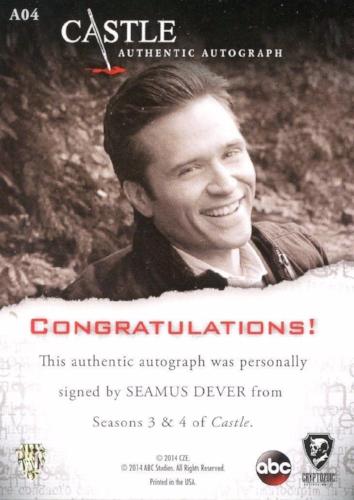 Castle Seasons 3 & 4 Seamus Dever Autograph Card A04   - TvMovieCards.com