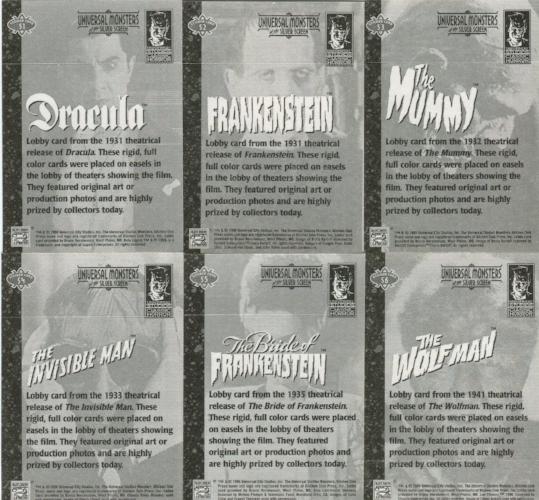 Universal Monsters of the Silver Screen Poster Sticker Card Set 10 Stickers   - TvMovieCards.com