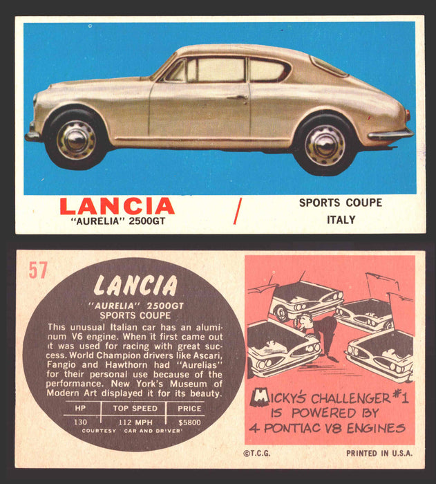 1961 Topps Sports Cars (White Back) Vintage Trading Cards #1-#66 You Pick Singles #57   Lancia "Aurelia" 2500GT  - TvMovieCards.com