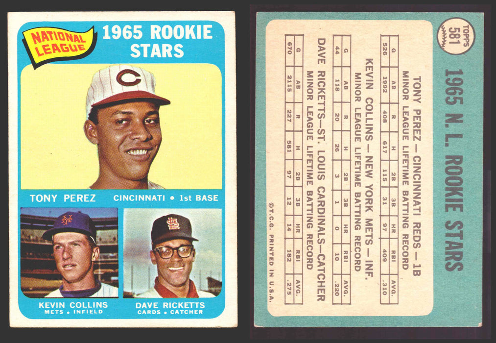 1965 Topps Baseball Trading Card You Pick Singles #500-#598 VG/EX #	581 NL Rookies - Tony Perez / Kevin Collins / Dave Ricketts RC SP  - TvMovieCards.com